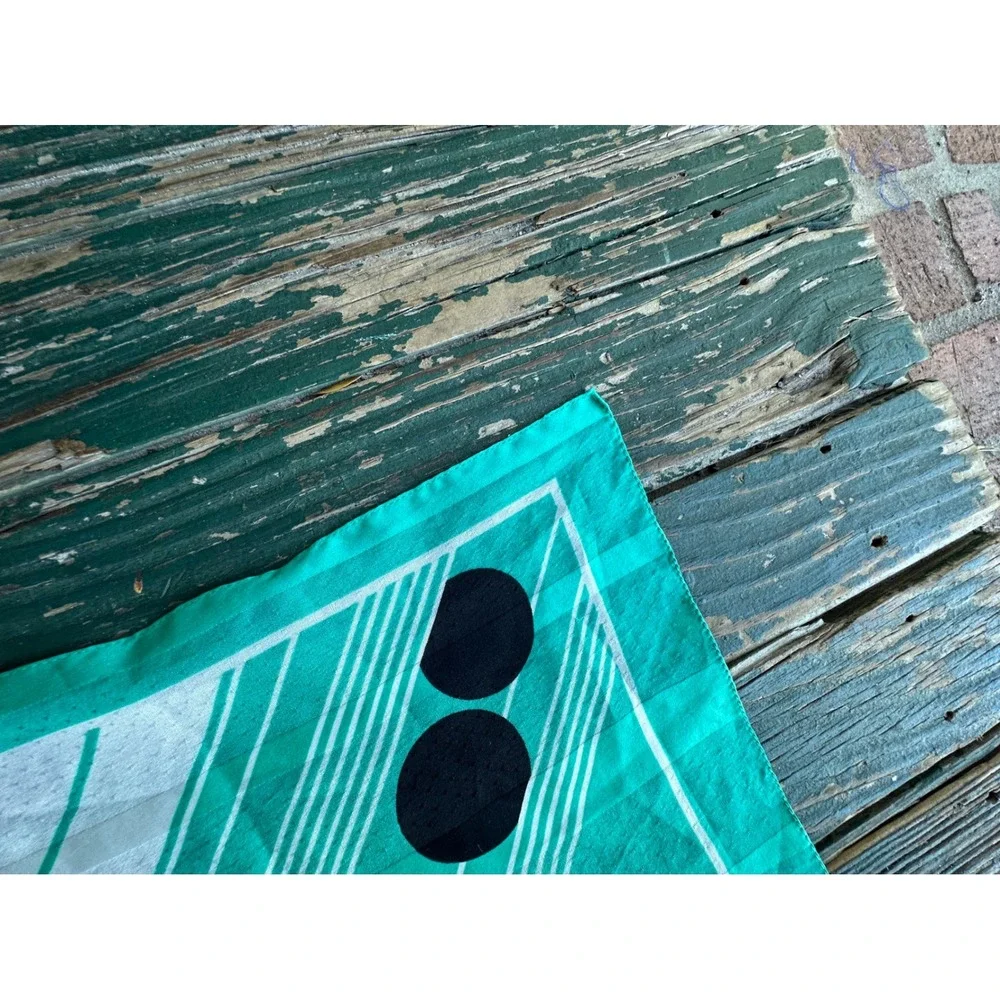 Vintage Teal White Geometric Polka Dot Striped Square Scarf Neckerchief 30x30